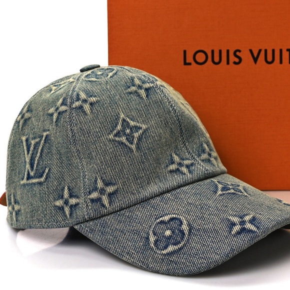 Louis Vuitton LV Monogram Baseball Cap Hat Embossed Denim w Leather Strap - Picture 3 of 10